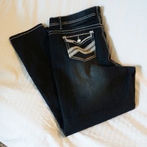 Dark Blue Denim Jeans with Ornate Pockets